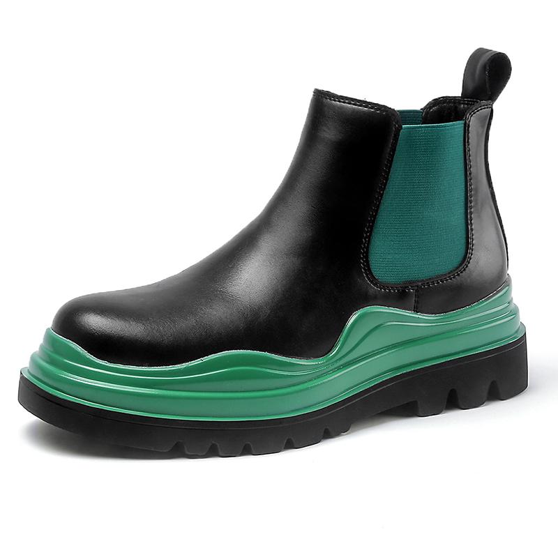 Модные новые ботинки на толстой подошве для мужчин Tide Ins Короткие ботинки Chelsea Мотоциклетные ботинки Ботинки Tooling Boots Высокие ботинки Slip On из натуральной кожи для мужчин 38 зелёный UrbanGent
