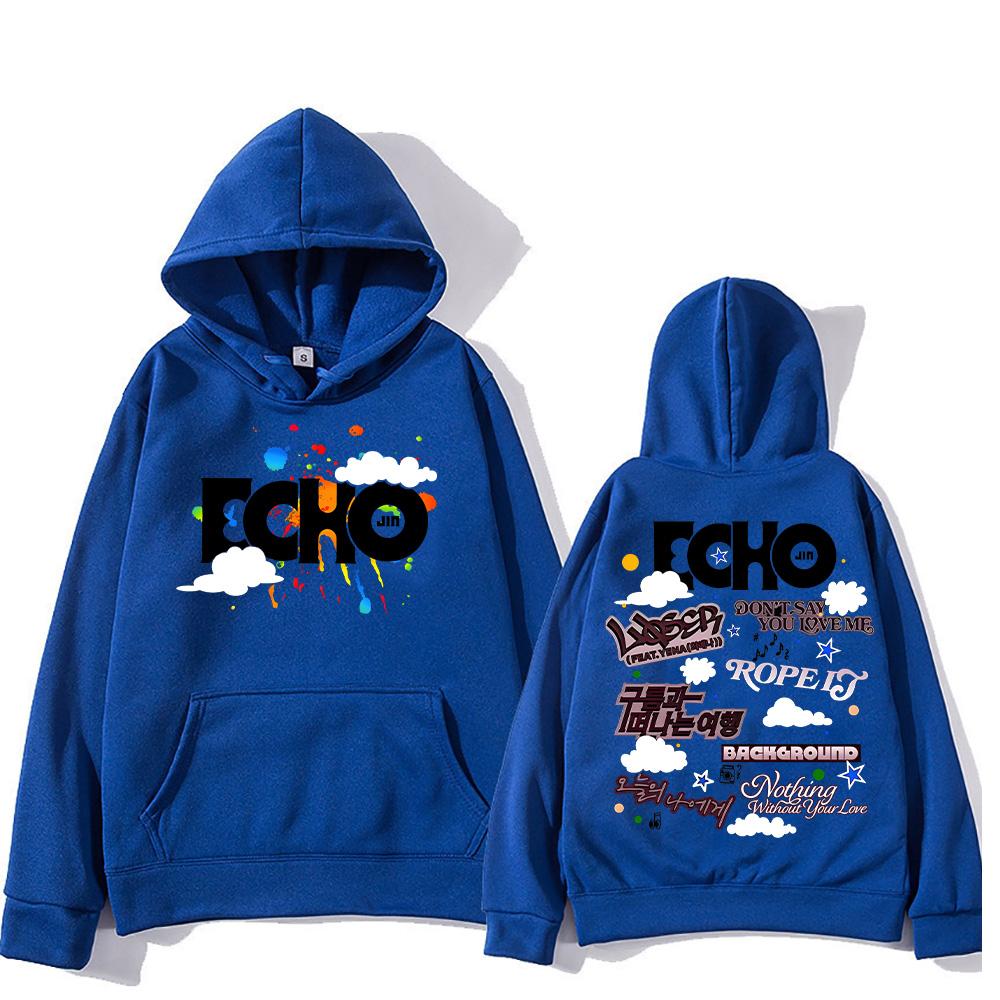 Jin Echo sudaderas con capucha Unisex Otoño Invierno Casual Vintage ropa de calle sudaderas moda mujer nuevo álbum Tour S blue XIXI Fashion