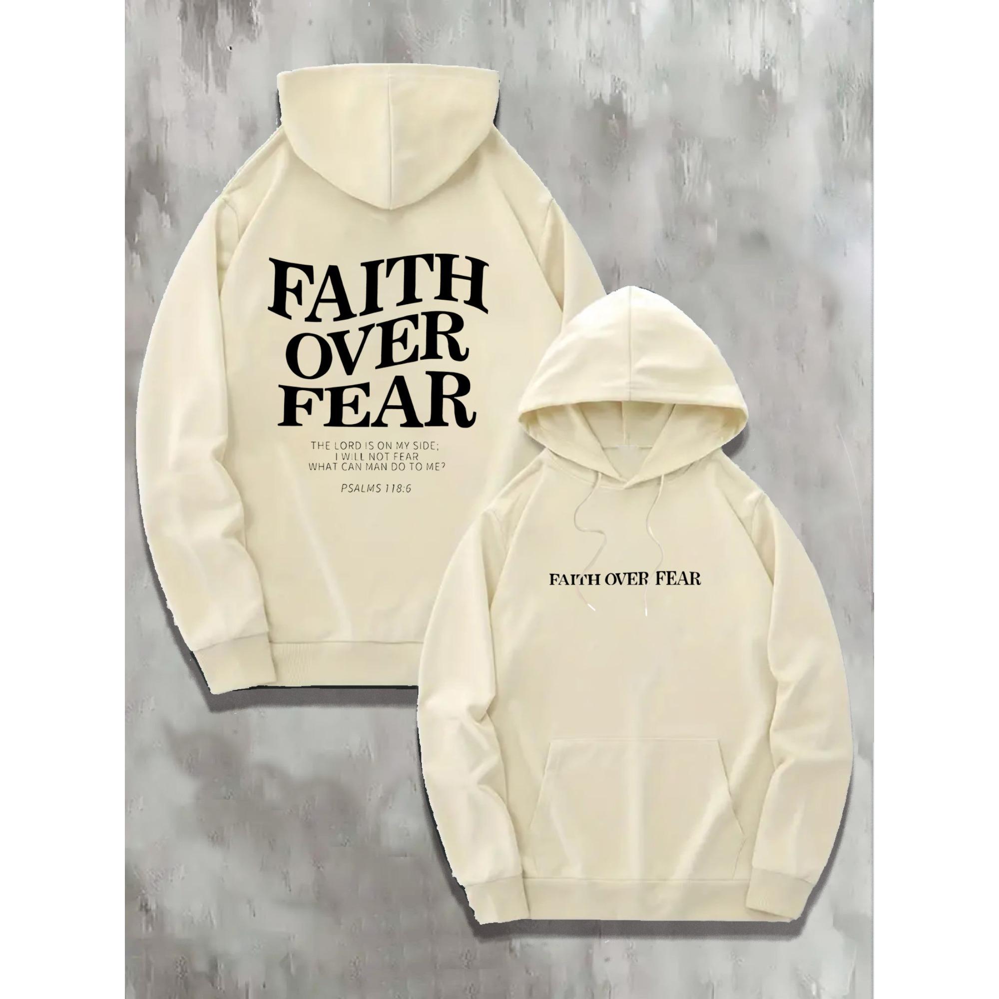 Осенняя Зимняя Графическая Толстовка с Принтом  Faith Over Fear  для Мужчин Харадзюку Хип-Хоп Пуловер Свитшот Unseix Оверсайз Спортивная Одежда Топ S beige XIXI Fashion