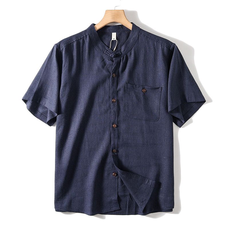 Рубашка в китайском стиле Тонкая Экспорт Экспорт Мужская Льняная Navy Blue Top 5601 XL black TAOMall