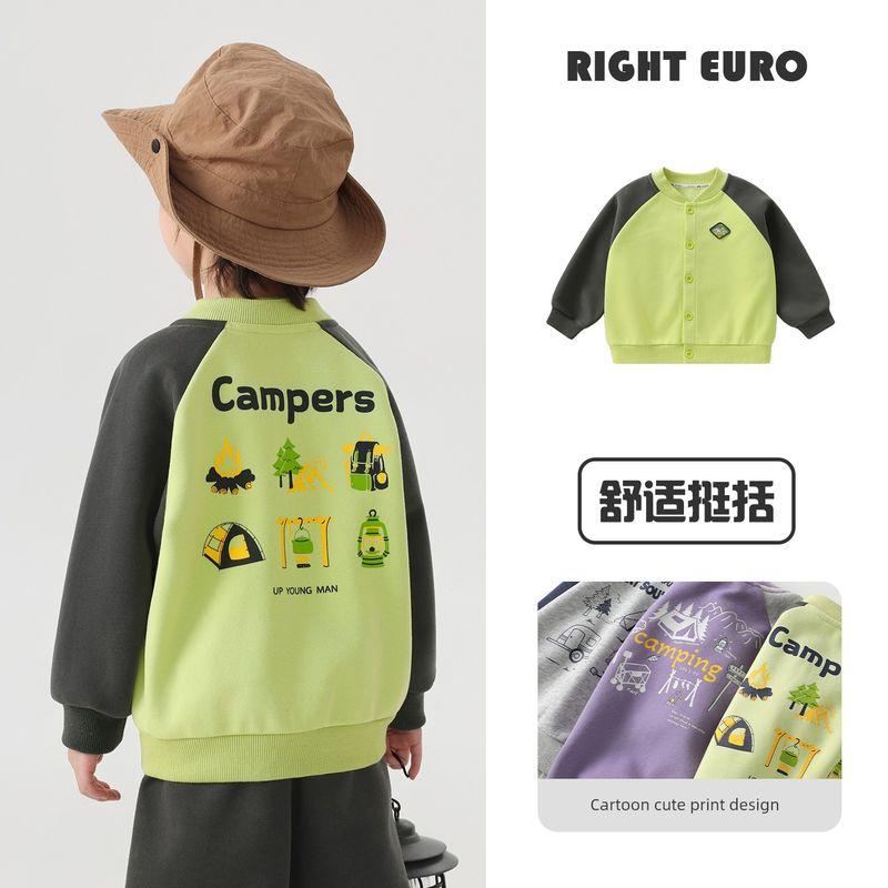 Boys  Color-Block Baseball Jacket Children s Spring and Autumn Wear 2026 New Children s Clothing Baby Sports Durable Top Yellow with Dark Gray Sleeves 120 beige TAOMall