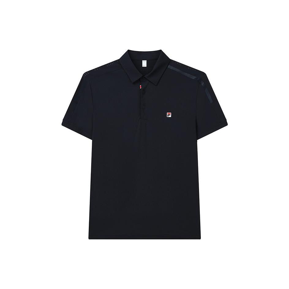 FILA Однотонная трикотажная рубашка-поло с коротким рукавом и логотипом, мужские топы, королевский синий A11M223104FNV L black
