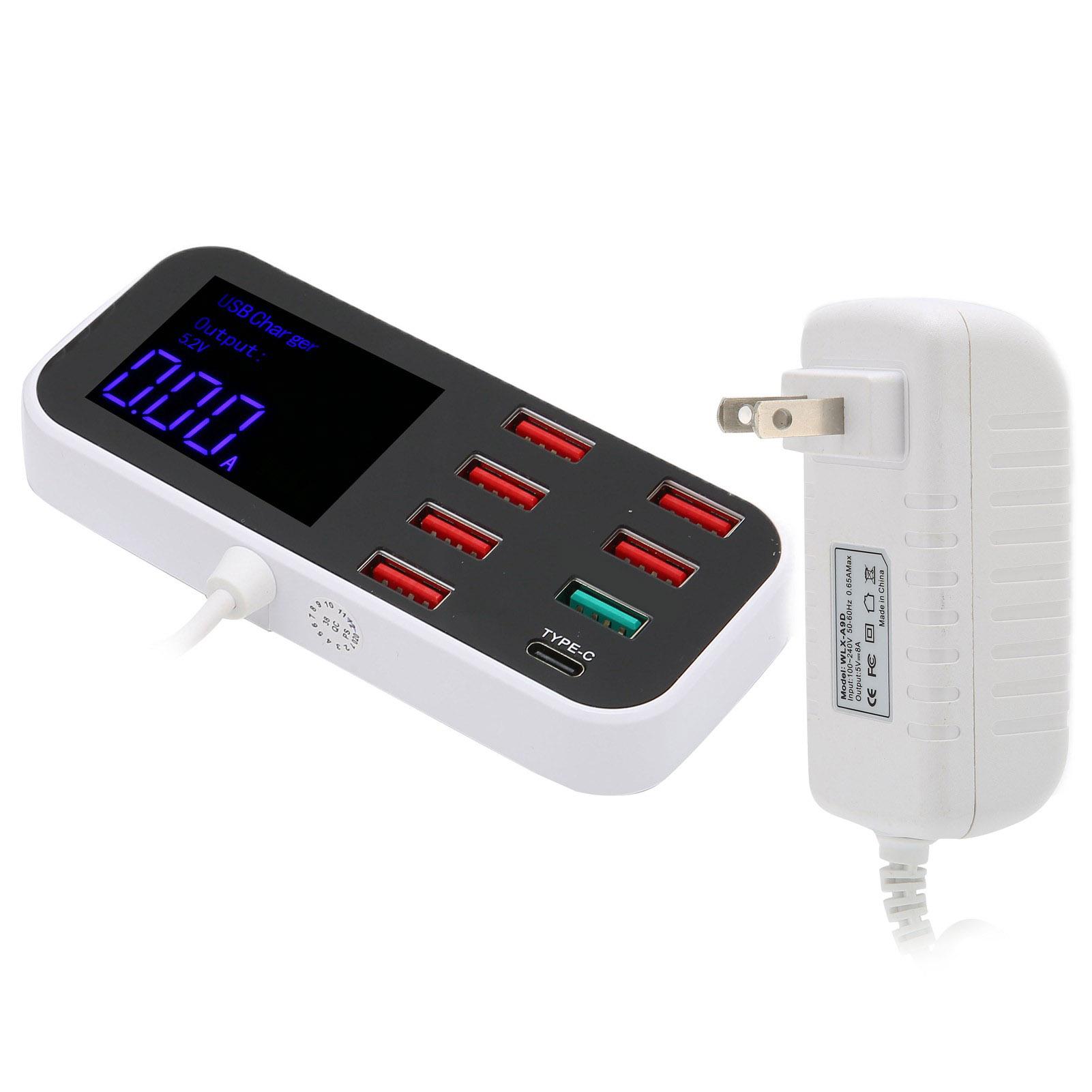 Зарядное устройство USB с 8 портами, настольная зарядная станция с портом USB QC 3.0 и портом Type C US Plug white Honor Electronics