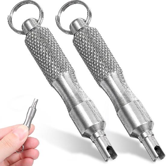 2 PCS Valve Core Removal Tool Keychain, Stainless Steel Tire Valve Stem Tool Portable Valves Core Disassembly And Repair Tools For Bicycle Car gray 91220702MAC2037461