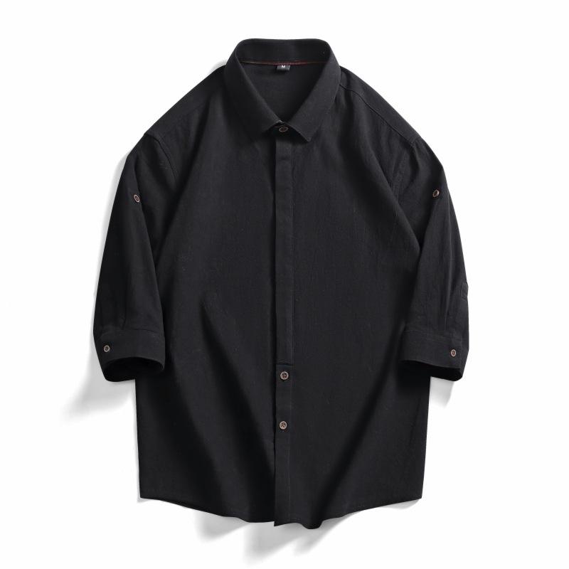 Летняя рубашка из чистого хлопка, мужская летняя свободная рубашка XXXL black Smiling Men Clothing C