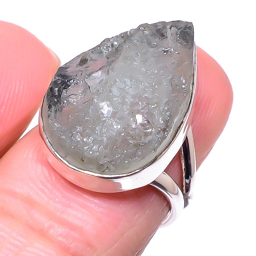 Кольцо из серебра 925 пробы с натуральным аквамарином, необработанный драгоценный камень, размер 5,5 v7R82 gray SterlingJewelryHub