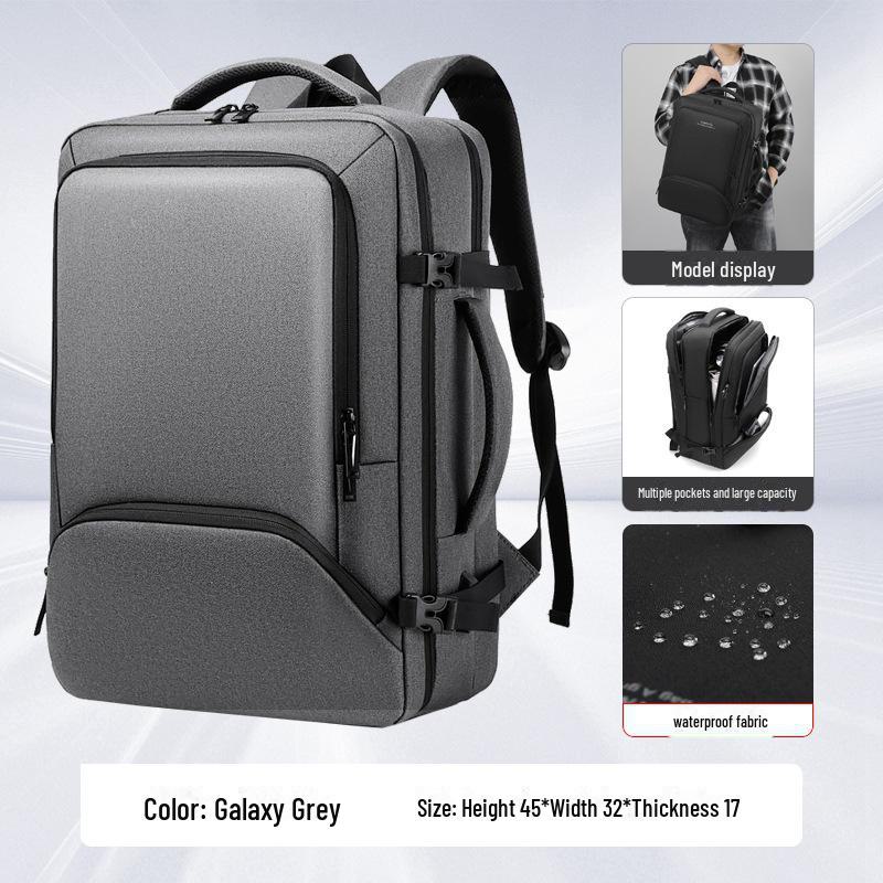 Men s Waterproof Large Capacity Business Travel Backpack and Shoulder Bag gray Free hands & cover back