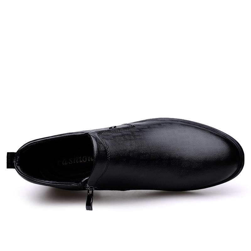 Mens Boots Winter Short Plush Keep Warm Business Casual Leather Chelsea Boots Solid Cotton Male Boots Ankle Boots High Quality 37 black Shoe Gallery