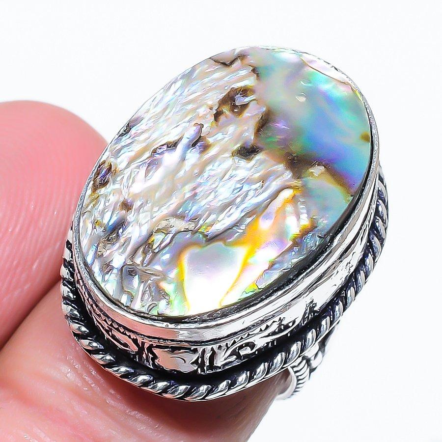 Кольцо из серебра 925 пробы с ракушкой Abalone, размер 9, m8Q67 gray Copperjewels