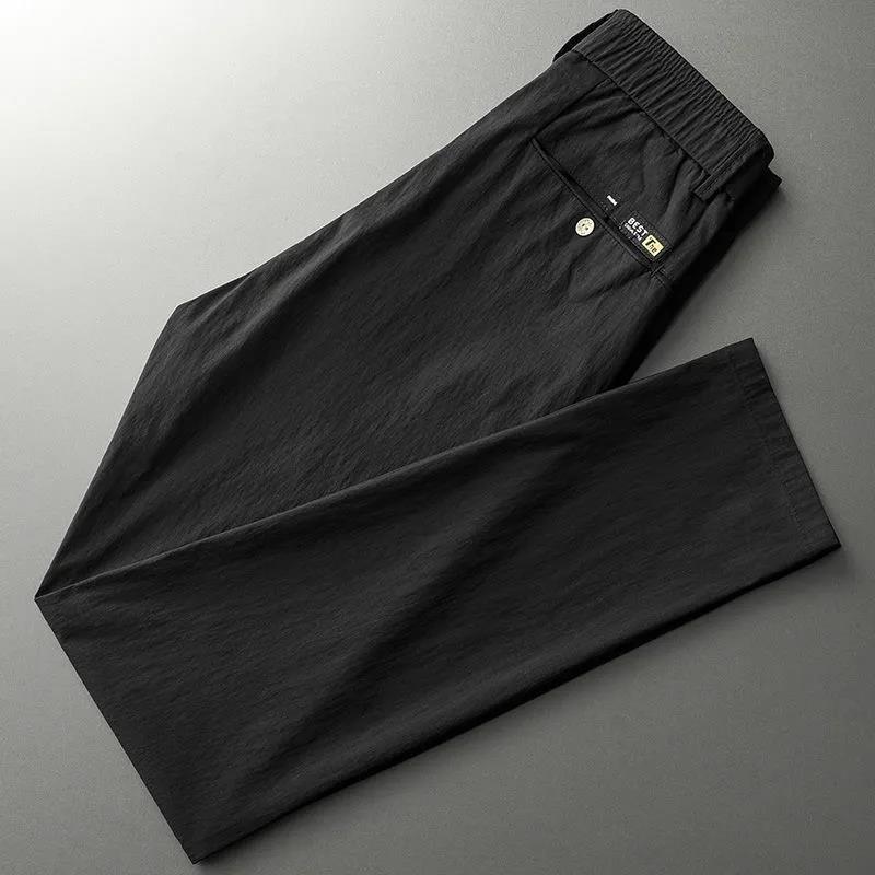 Summer Thin Men s Ice Silk Casual Wrinkle Resistant Summer Slim Fit Straight Tube Ultra-thin Breathable Loose Sports Pants Long Pants 28 black WTEMPO