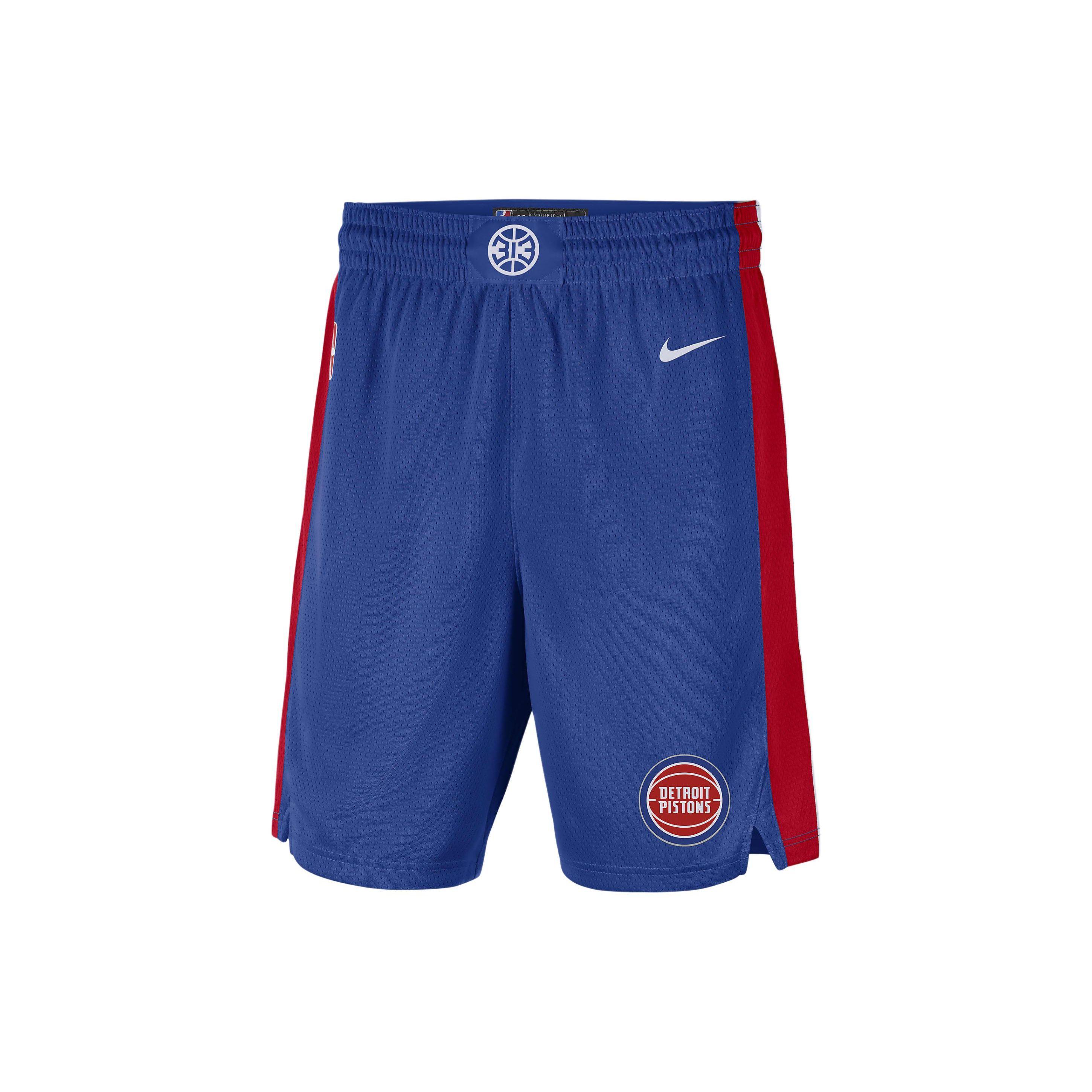 Nike X NBA Collaboration Detroit Pistons Icon Edition Logo Color Block Comfortable Basketball Shorts Men shorts Blue DO9421-495 M blue