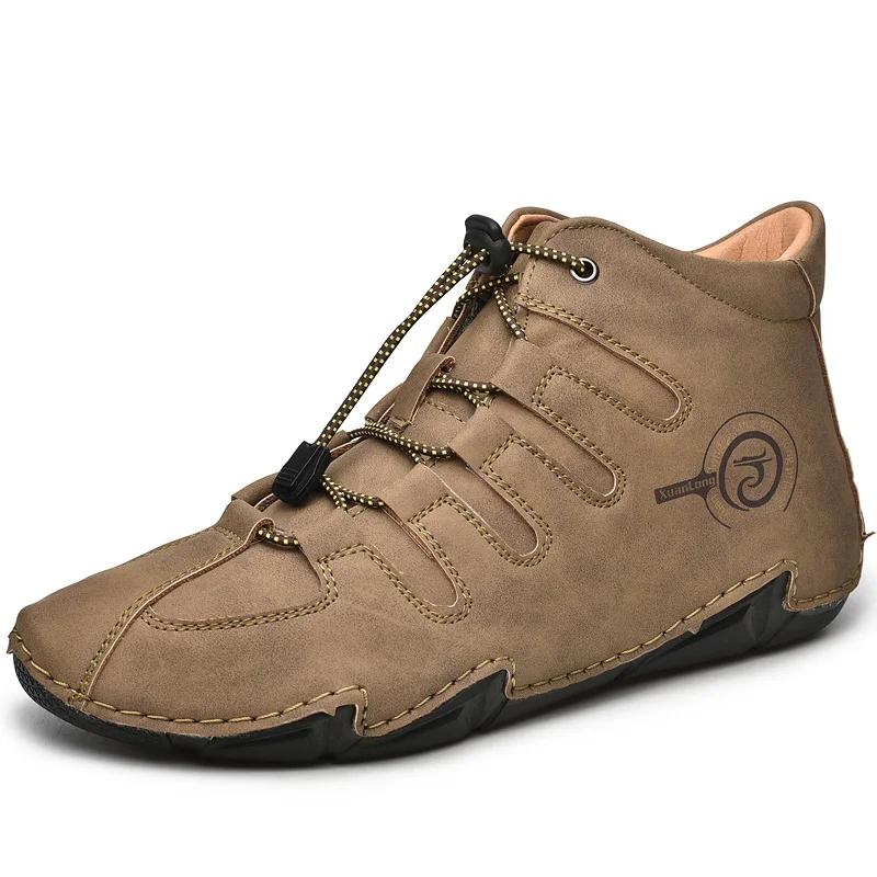 Мужские ковбойские ботинки на шнуровке Comfort Cow Suede Leather Casual Boots High Top Boots Desert Work Shoes Men s New Outdoor Mountains Boots 38 brown Sneak Spot