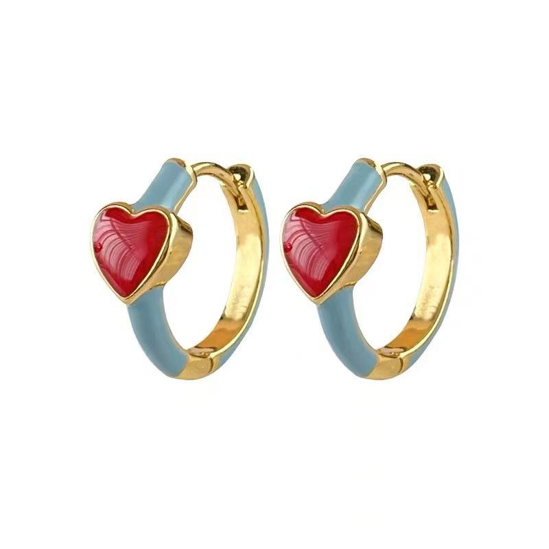 High Version, Korea Dongdaemun White And Thin Face Earrings Heart-Shaped Retro Color Slightly Inlaid Zircon Geometric Ear Buckle beige Pearl And Jewels
