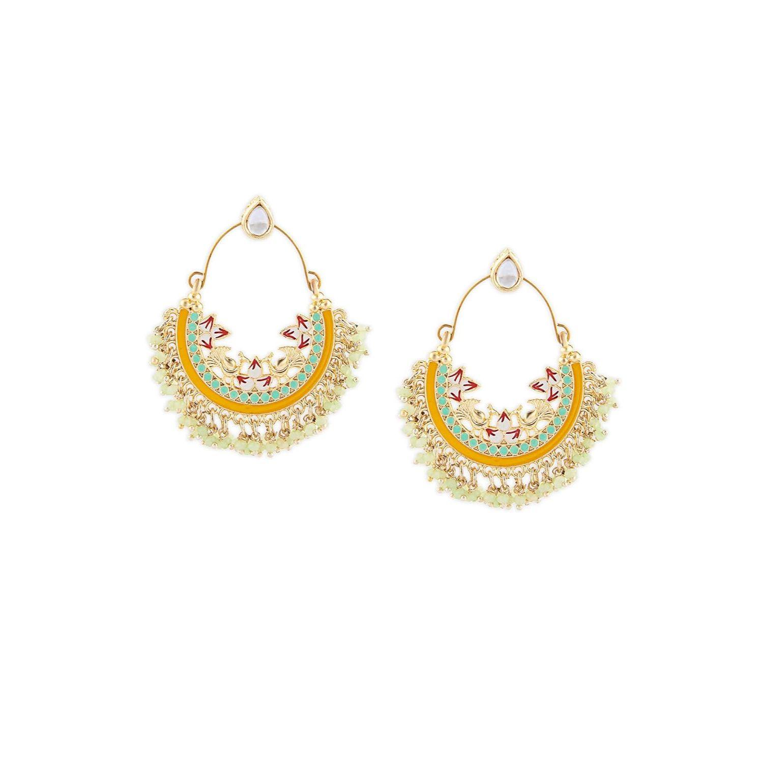 Многоцветные серьги-подвески Chandbali с кластерными бусинами Meenakari для женщин beige Navya Export