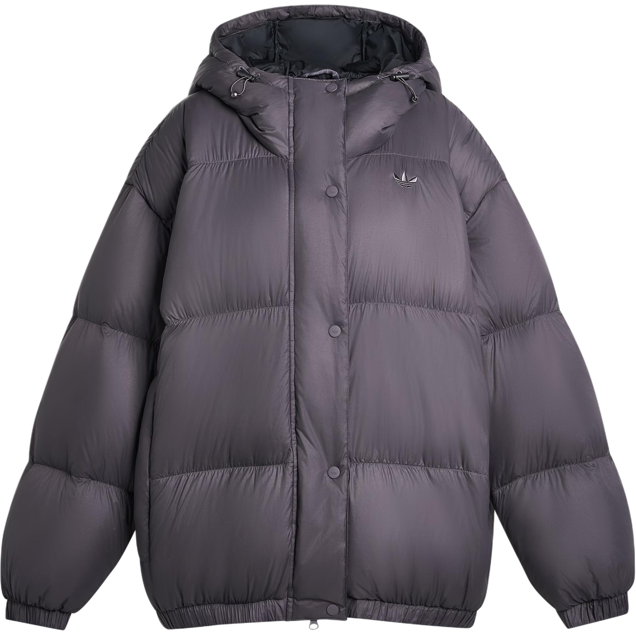 Adidas Originals Street Down FW25 Пуховик Однотонный С Логотипом С Капюшоном Теплый Спортивный Утиный Пух 600 Fill Пуховик Женский Жакет KG4914 M gray