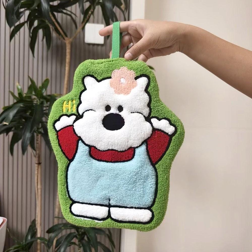 Cute Cartoon Bear Hand Towel Coral Fleece Quick-drying Wipe Cloth Absorbent Home Decor Kitchen Cleaning Rag зелёный Good Household Items