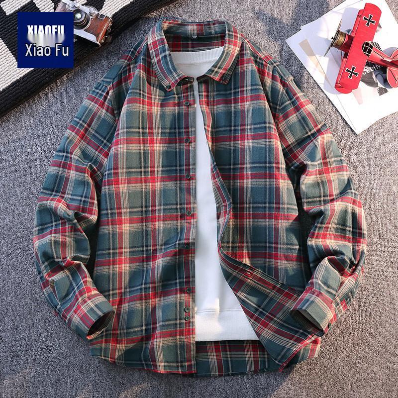 Мужская фланелевая рубашка в клетку с длинным рукавом Xiao Fu M gray JDST online