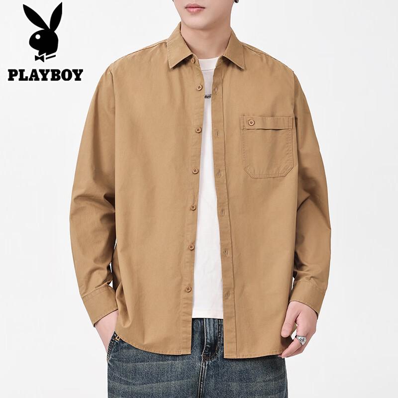 Мужская повседневная рубашка с длинным рукавом Playboy из чистого хлопка 3XL жёлтый