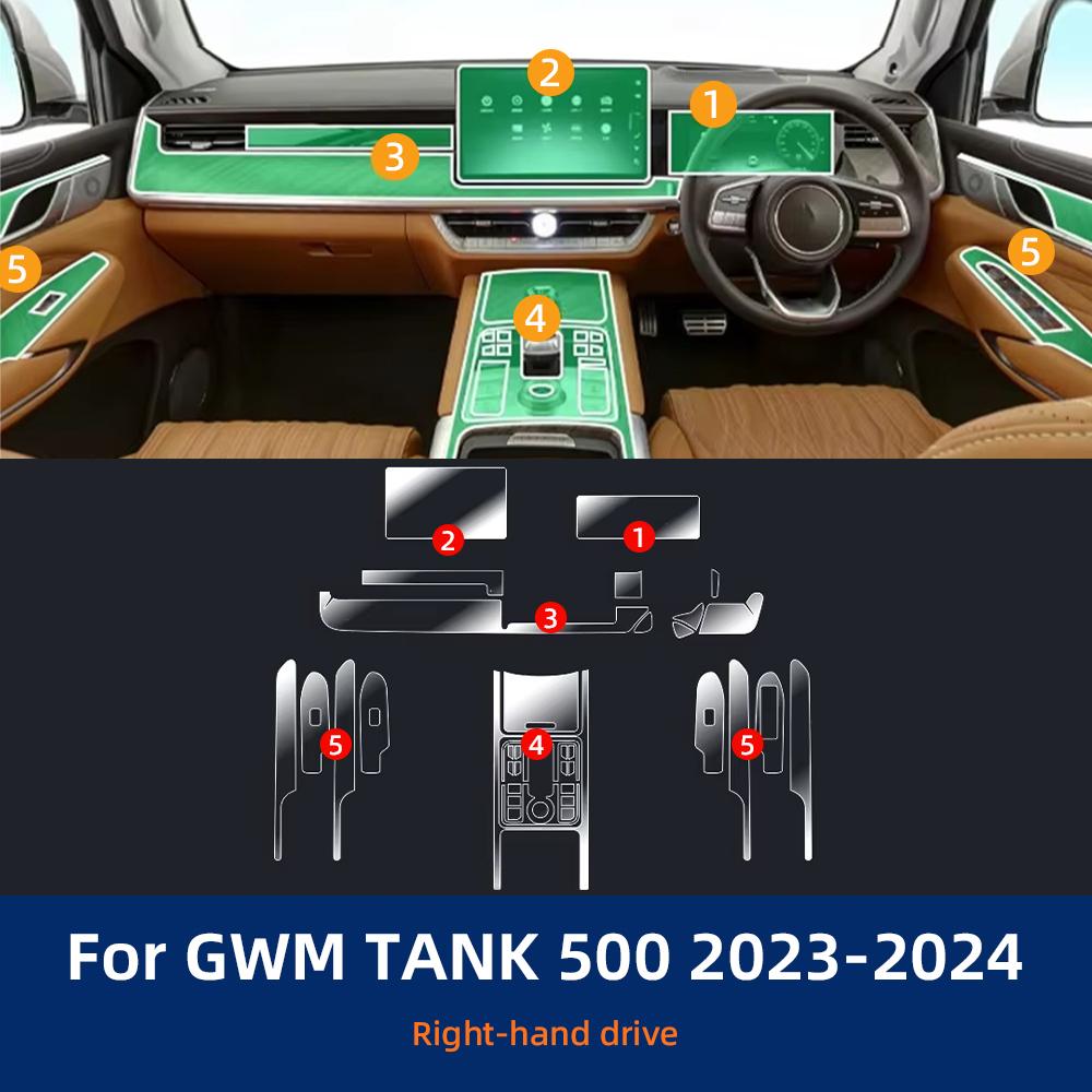 Car Interior TPU Protector Anti-scratch Film For GWM TANK 500 -24 Auto Protective Transparent Anti-tear Stickers Accessories RHD brown hhhgav