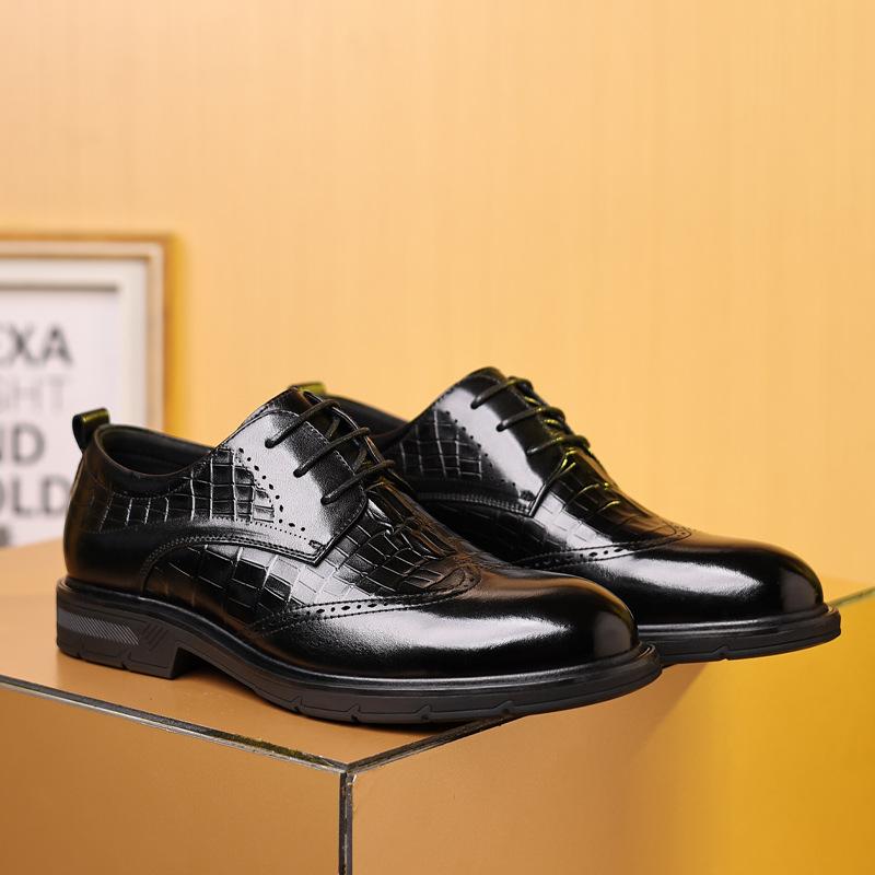Деловые кожаные туфли Мужские кожаные повседневные мужские туфли Brock Carved British Commuter Shoes 38 black GIRLSIII SHOES