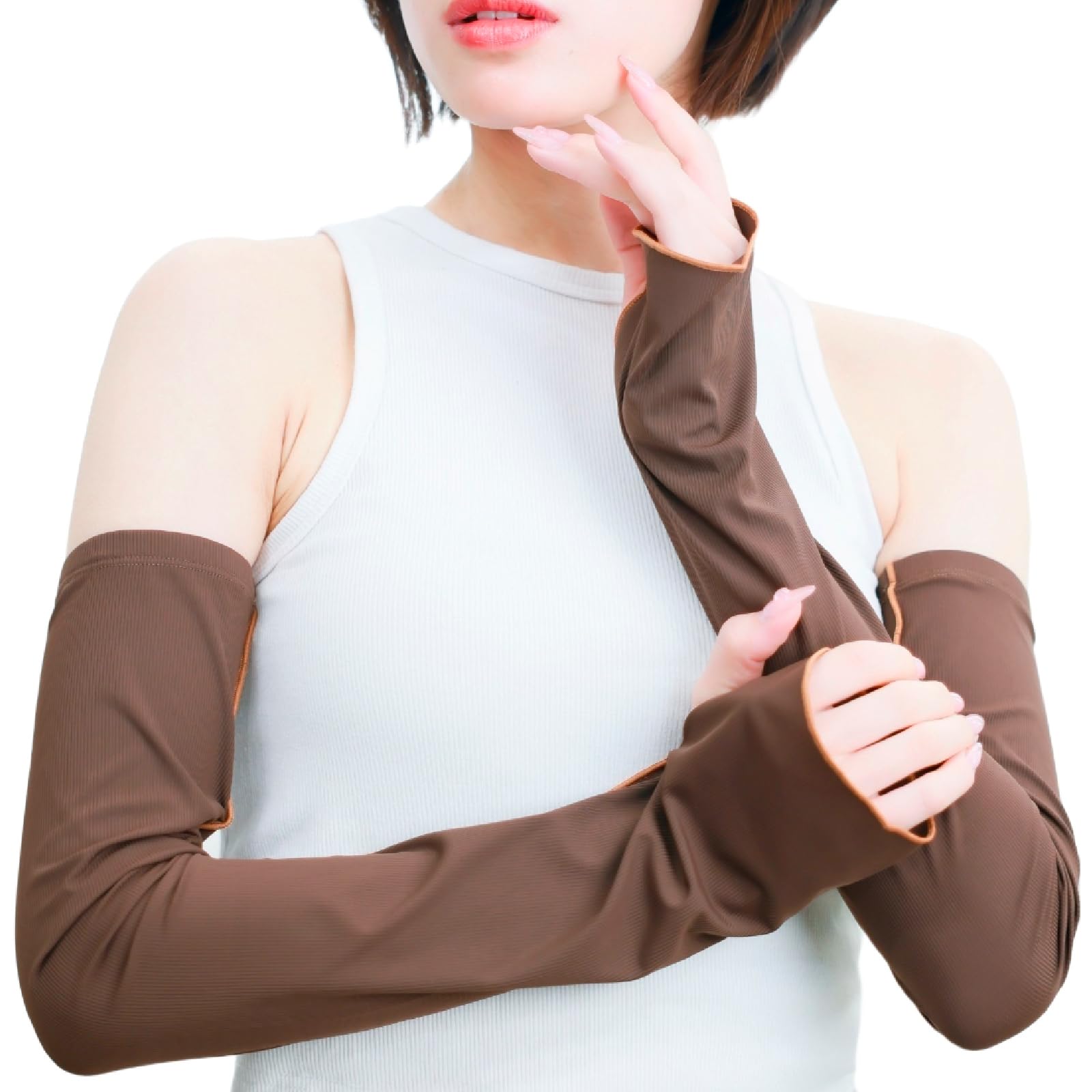 CLASSIC Защита рук от солнца Cool UV Protection 100 x [THE TOKYO] Накидки, Защита, Ощущение, (Коричневый Абрикосовый) white DOKI DOKI MARKET form NIPPON