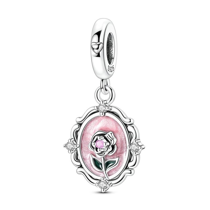925 Sterling Silver Rose Pendant Charms Jewellery Fit Original 925 Bracelet Necklace for Women DIY Gift white DR-Jewelry