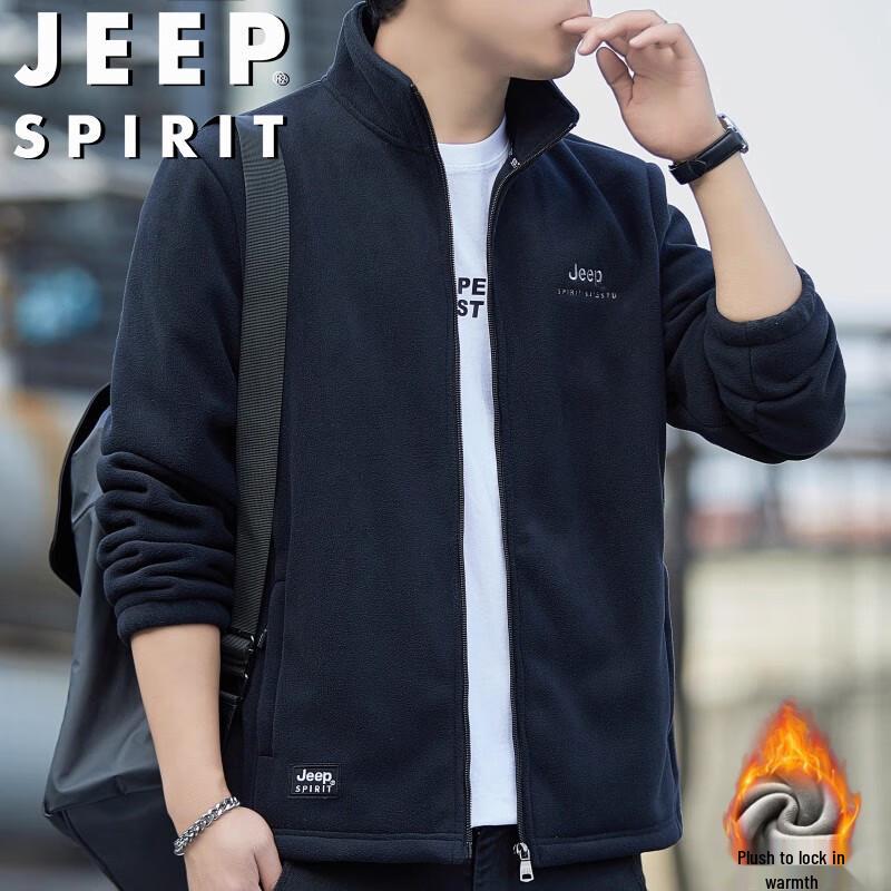 Мужской флисовый кардиган-куртка JEEP SPIRIT с воротником-стойкой 4XL чёрный JDST SELECTION