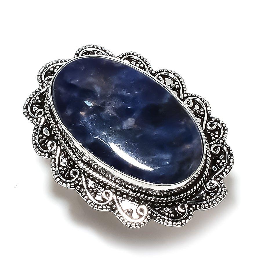 Кольцо из серебра 925 пробы с натуральным содалитом, размер 8, r6u81 black Manju Jewels Paradise
