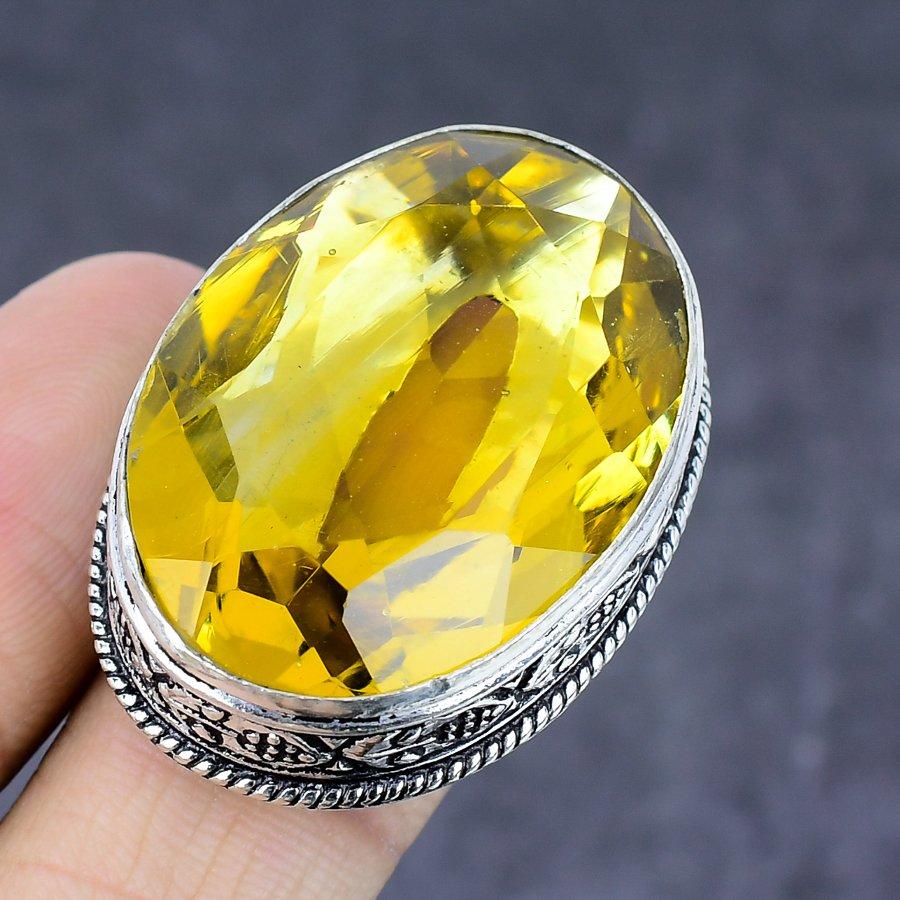 Кольцо из серебра 925 пробы с драгоценным камнем цитрин, размер 7,5 f2C27 yellow AmericanJewels