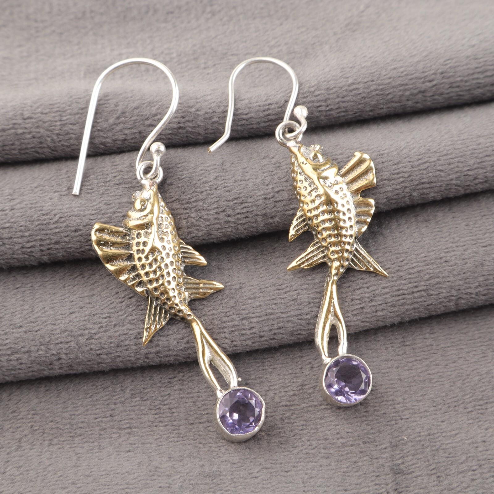 Round Iolite Gemstone Sterling Silver Unique Drop Mother Gift Earrings Jewelry EE-148-5 gray Jewelrybykueen