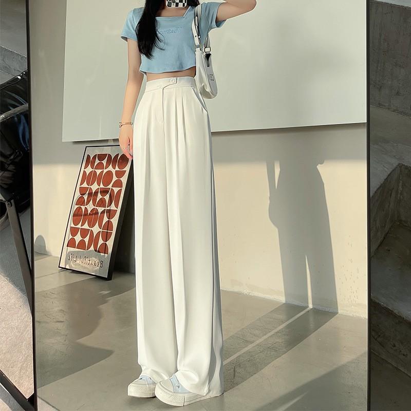 White Wide-leg Pants Women s Warm Season Women s Small Slim-fit and Draped Straight-leg Pants High-waisted Casual Suit Pants S gray BosphorusBoutique