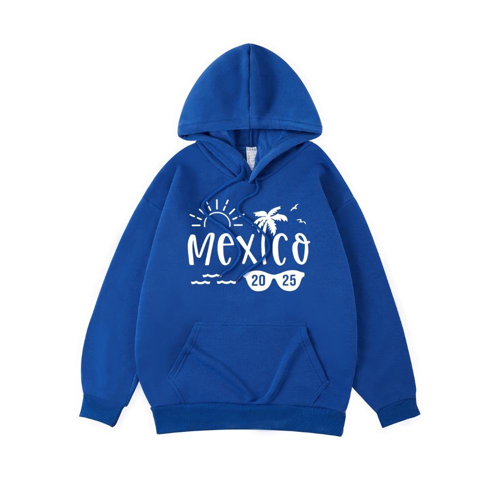Худи с принтом Mexico Beach Женские базовые Удобные флисовые с капюшоном Теплые Свободные Толстовки Карман Женская Уличная одежда M blue Boutique sports suit series 2