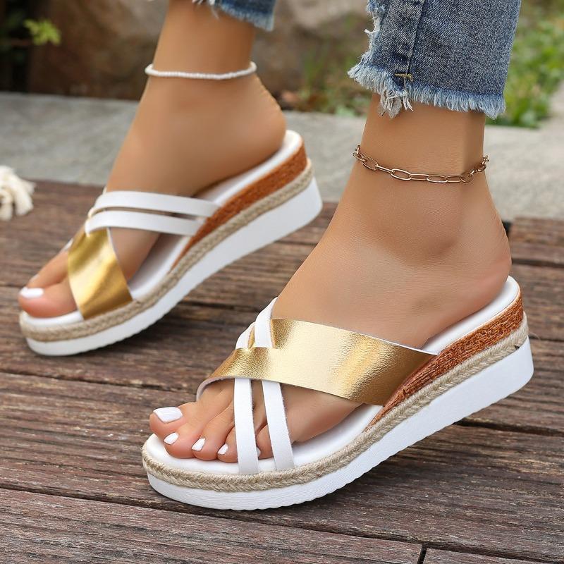 Женские римские сандалии-слайдеры на платформе-клине 36 золотой Goodfoot