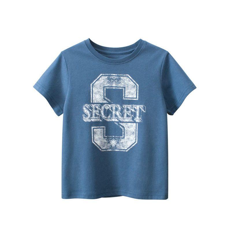 Children s Brand Clearance Export Surplus Children s Clothing Summer New Arrivals Children s Pure Cotton Round Neck Short-Sleeve T-Shirt Boys Ins Dt9015 Military Blue 130 gray TAOMall