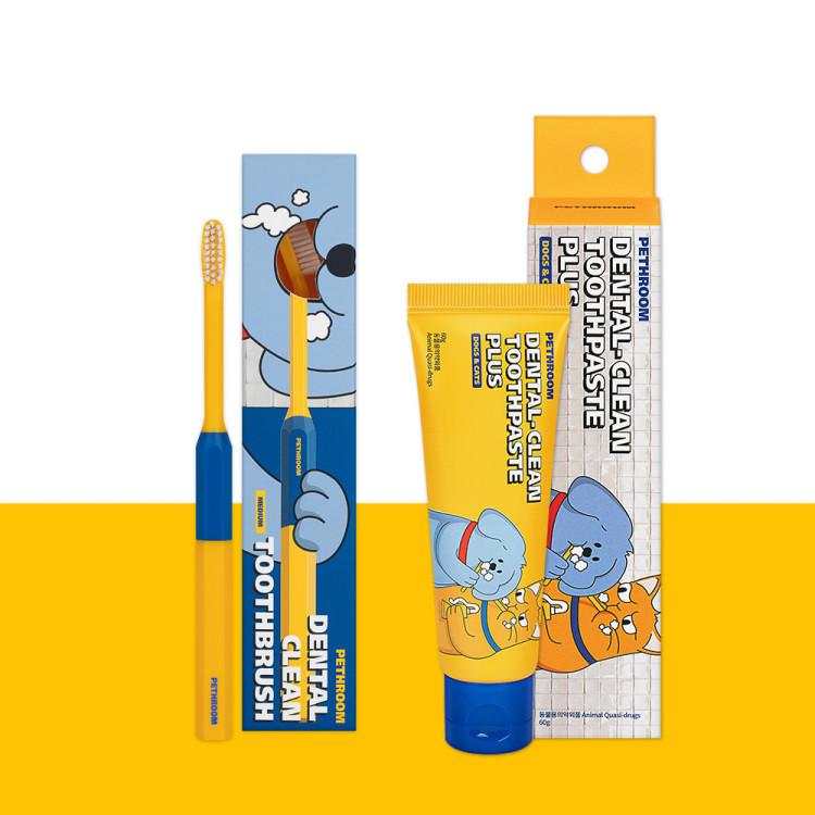 Набор зубных щеток Dental Clean Toothpaste M (зубная щетка + зубная паста) Зубная щетка для собак и кошек 1P yellow Pets are family