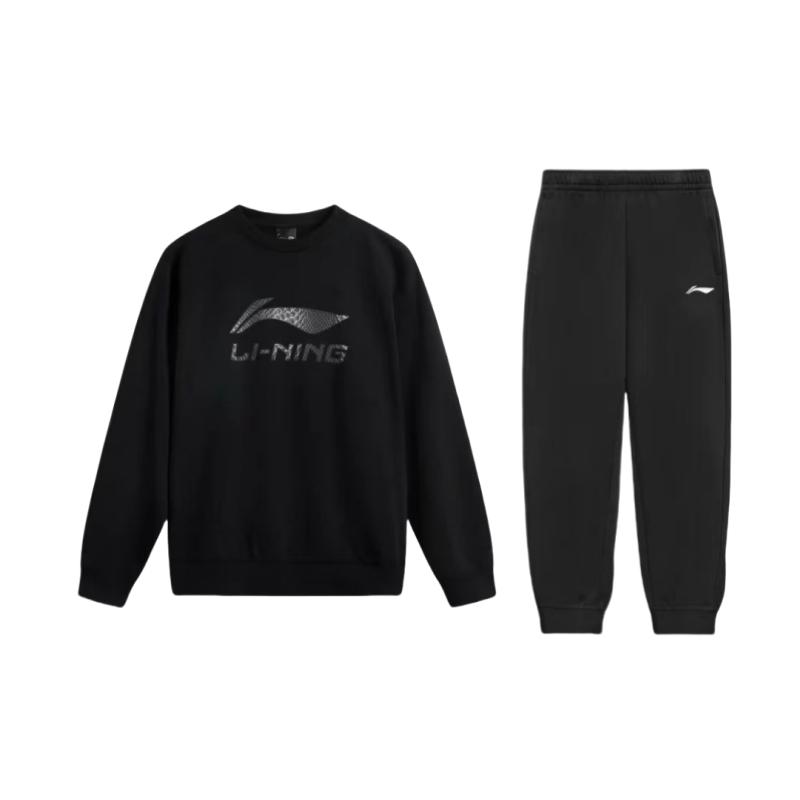 Li Ning Удобный Свободный Крой Пуловер с Круглым Вырезом Топ с Длинным Рукавом Простой Универсальный С Завышенной Талией Длинные Брюки Повседневный Спортивный Костюм AWDV247-2+AKLSG35-1 XL black Li-Ning