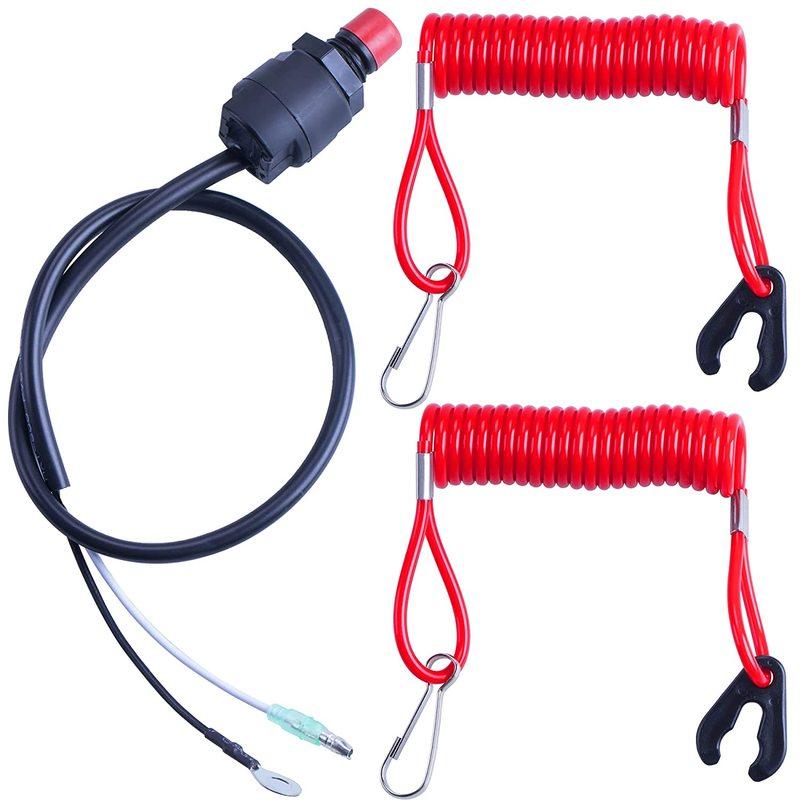 Universal Boat Outboard Lanyard Engine Motor Kill Urgent Stop Switch/Safety Lanyard Tether Cord 2 Pcs Compatible Yamaha Tohatsu red FSTD 02