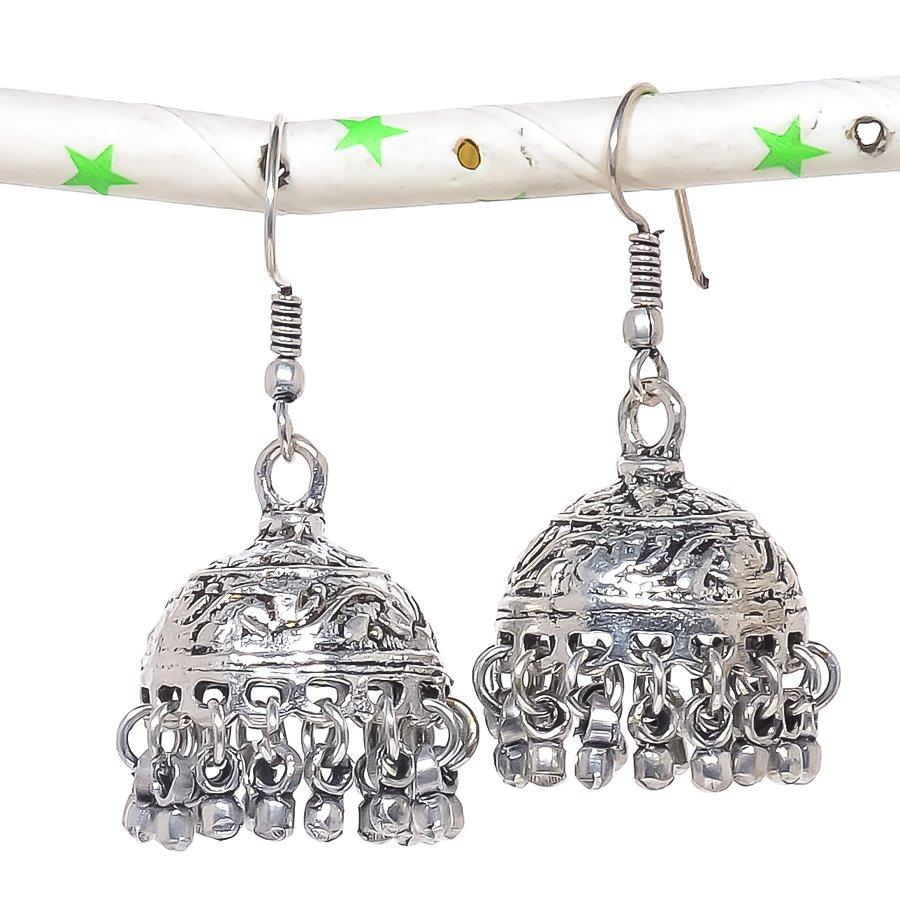 Серьги из серебра с натуральным индийским драгоценным камнем Jhumki Trial Bali 1,73 дюйма F9W21 white Manju Jewels Paradise