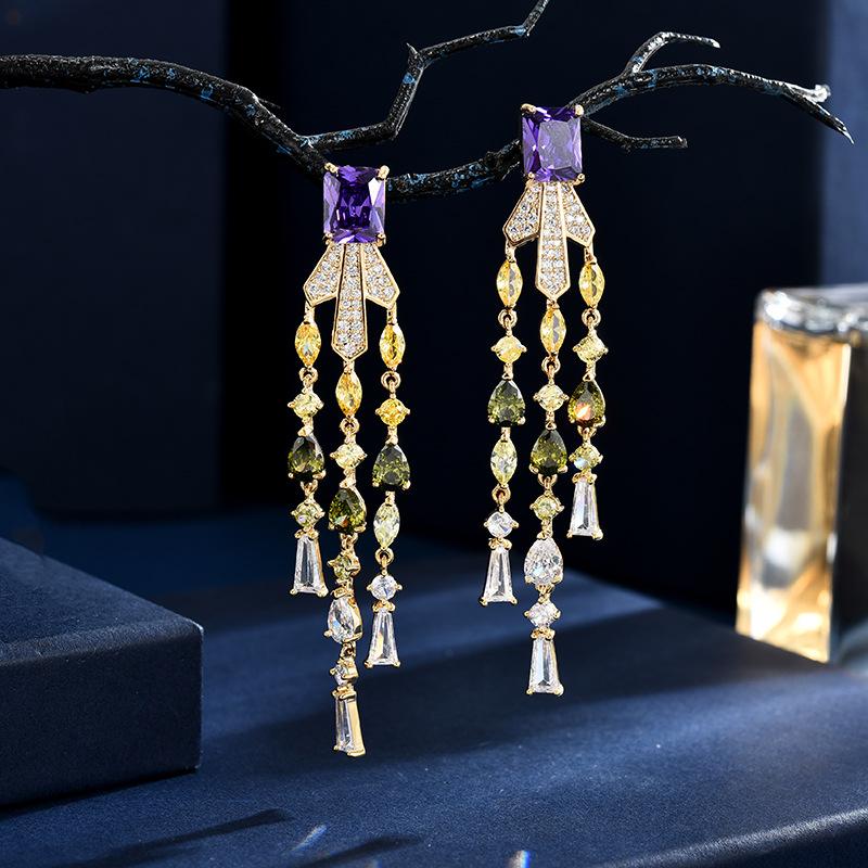 Серьги Light Luxury Color Zircon Atmosphere Color, модные, темпераментные, чувственные серьги фиолетовый JEWEL HOME