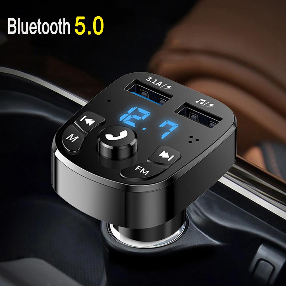 Автомобильный Bluetooth AUX V5.0 FM-трансмиттер Модулятор 3.1A Двойное USB-зарядное устройство Беспроводной звук Hands-free Для автомобильного FM-радио Музыкальный плеер gray Auto Accessories Home