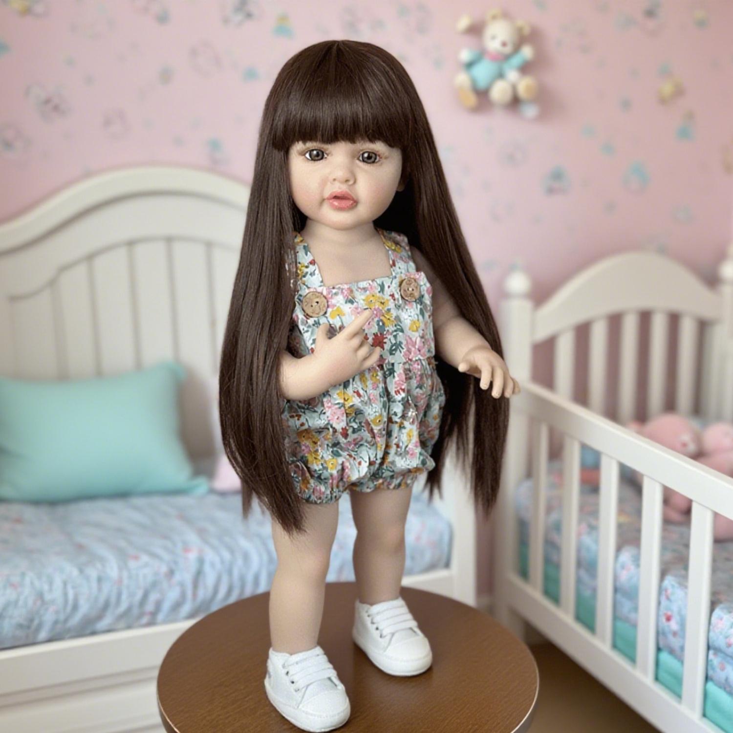 BZDOLL 55 СМ Полностью Виниловое Тело Кукла Реборн Девочка 22 Дюйма Реалистичная Длинные Волосы Принцесса Малыш Арт Бебе Подарки на День Рождения для Детей vinyl body doll gray BZDOLL Reborn