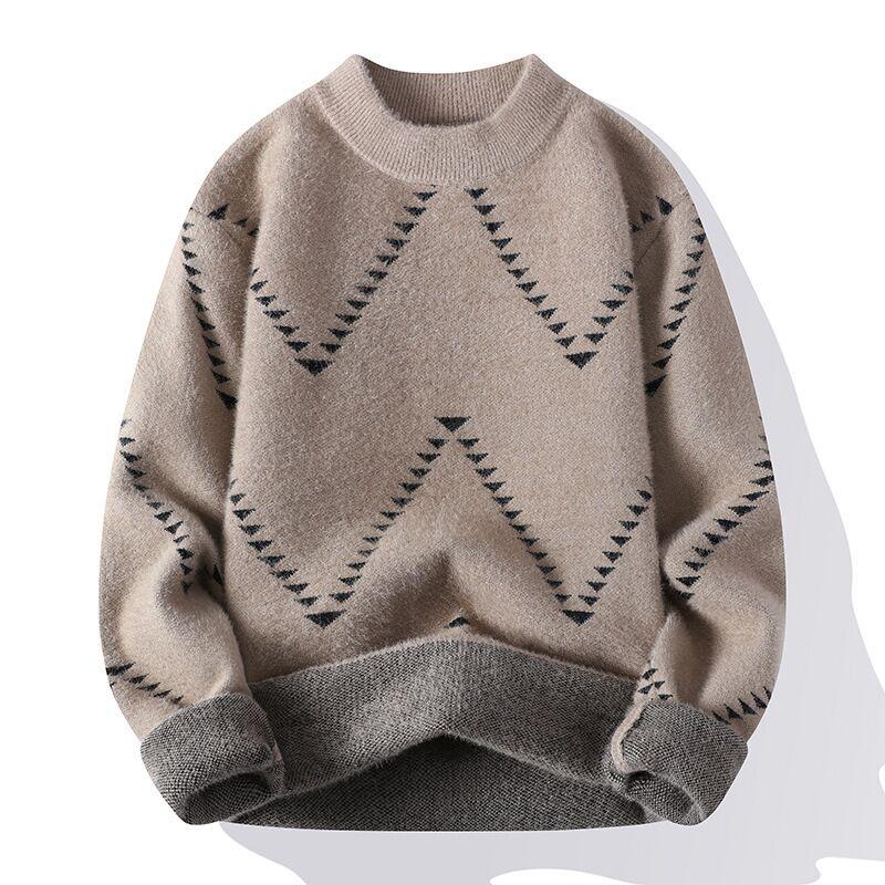 Модный мужской зимний вязаный свитер из искусственного меха 2024 EU L (XXL) хаки Discount Market