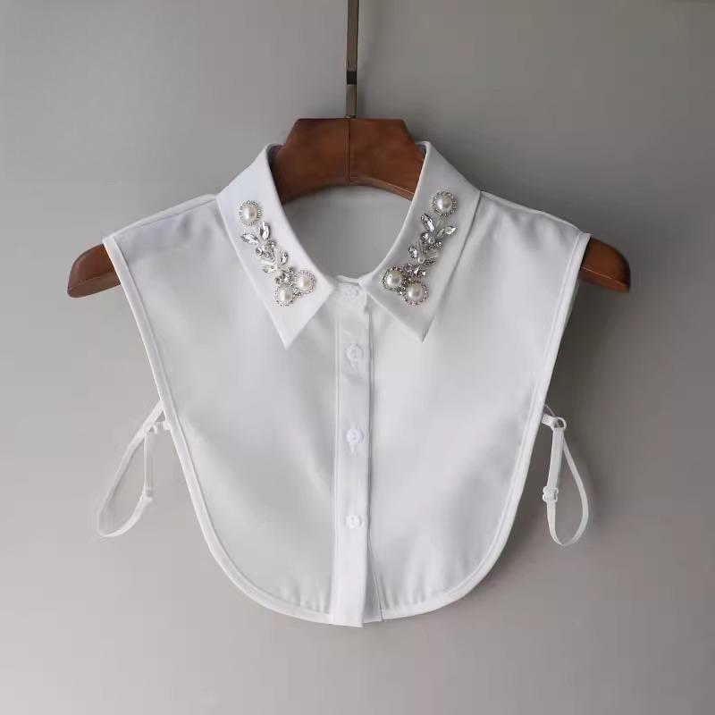 Perfect Match Elegant Handmade Shirt Fake Collars For Womens Autumn Detachable Collar Half Shirt Blouse Fake Collar Lapel Pointed Collar white