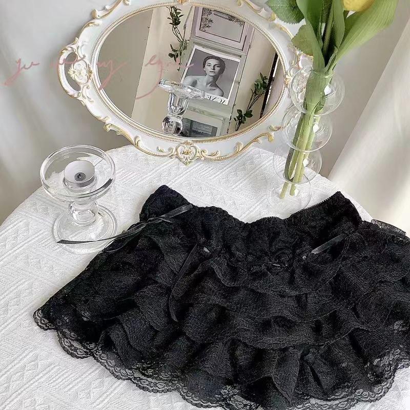 Леггинсы Cake Layer Bow Summer Thin Lace Anti-slip Three-point Airy Leggings Safety Pants для женщин One Size чёрный WomApparel