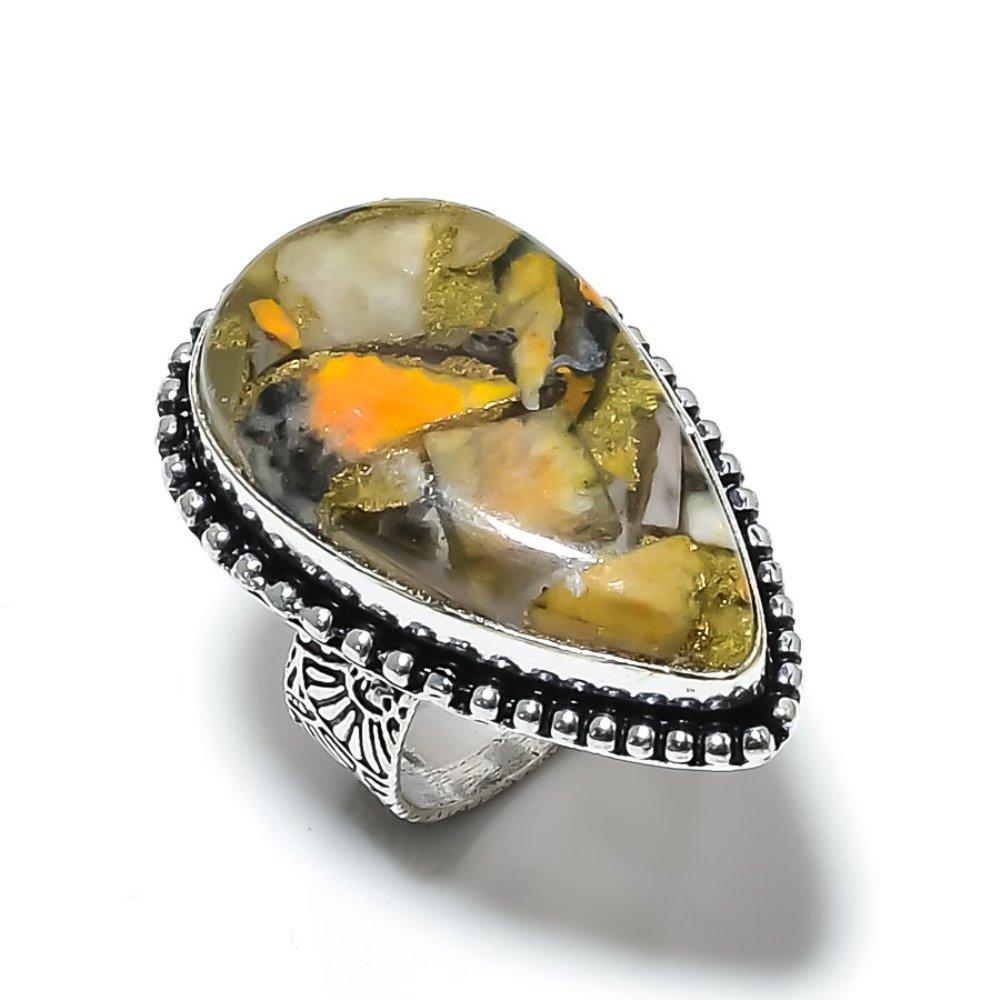 Джаспер Шмель Ручная работа Серебро 925 пробы Ювелирное кольцо Размер 10 H9C69 beige Copperjewels