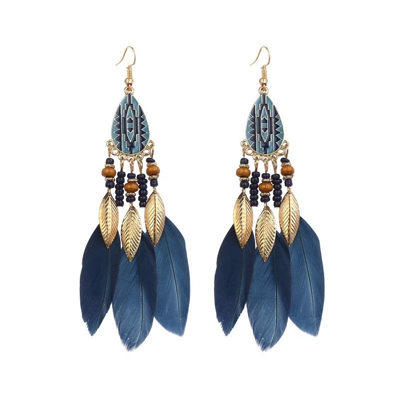 Длинные женские серьги-перья в стиле бохо, длинные пляжные бусины с кисточками, эмалевые серьги ручной работы с цветами для невесты, свадебные серьги-подвески синий 91510107MAC1ELFGX0