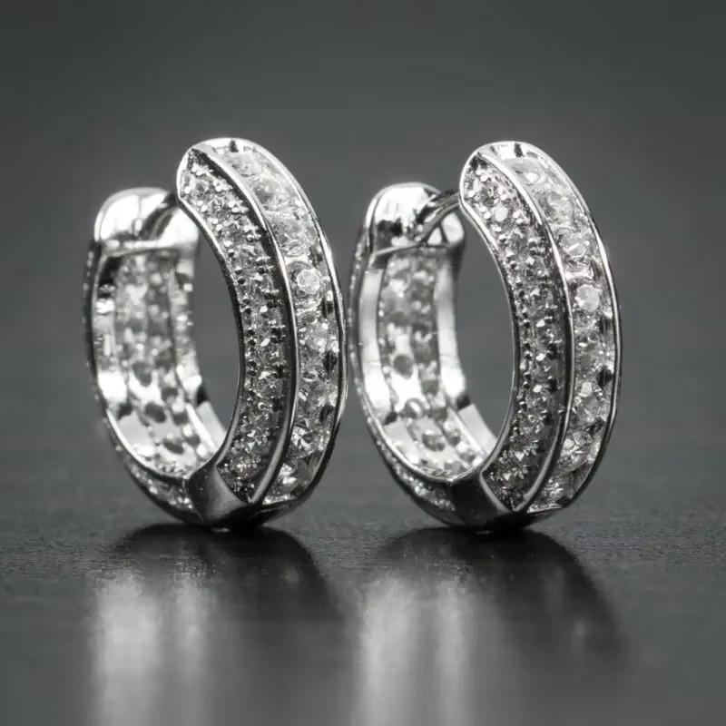 Серьги Huajie Bright Square с цирконием круглой формы для мужчин, хип-хоп, уличные,个性, модные ушные white My fine jewelry