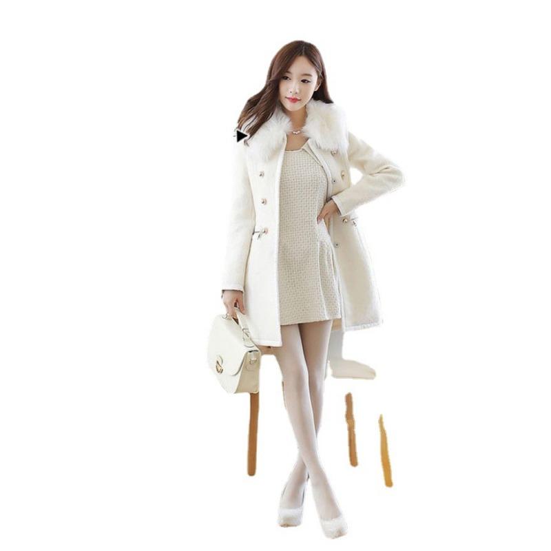 Осенне-зимнее женское шерстяное пальто средней длины Nizi Slim Fur Wooled Coat S белый Avant-garde
