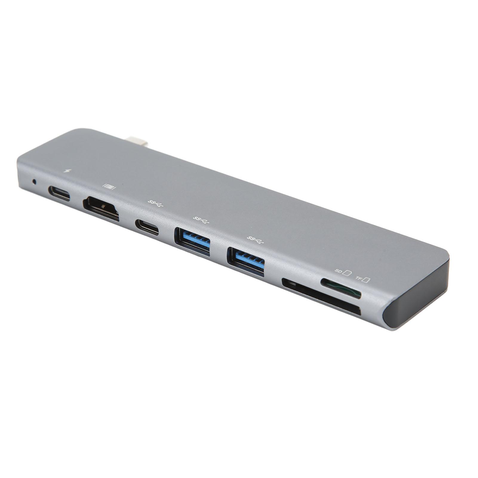 Тип C Hub 7 в 1 USB 3.0 PD Быстрая зарядка 4K HD Мультимедийный интерфейс Высокоскоростной многопортовый адаптер gray KONNWEI