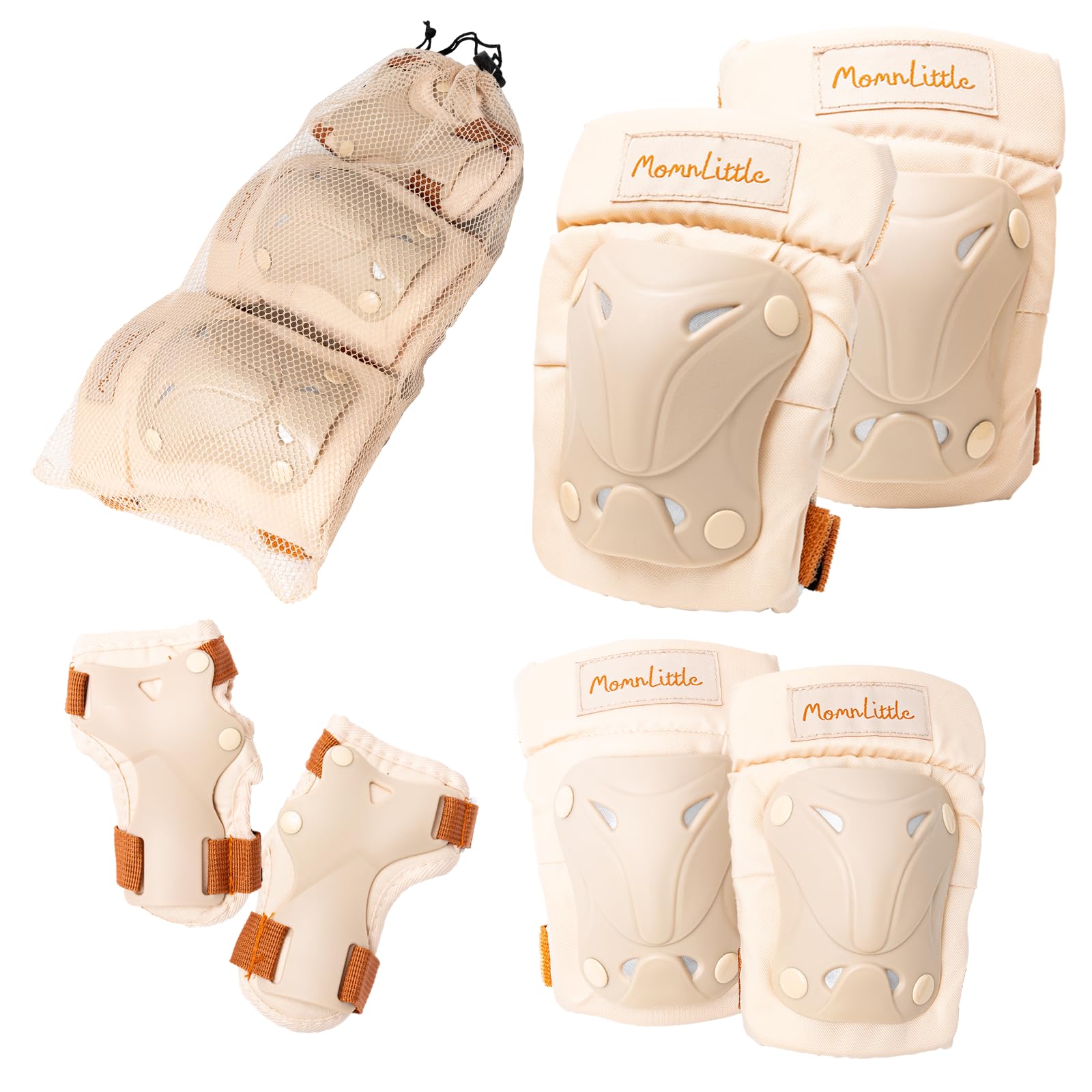 MomnLittle Kids Protector для детей KneeElbowWrist Protective Gear, набор из 6 предметов, защита для велосипеда, скейтборда, Kickboard Kids Supporter для детей младшего возраста beige hayatospeed